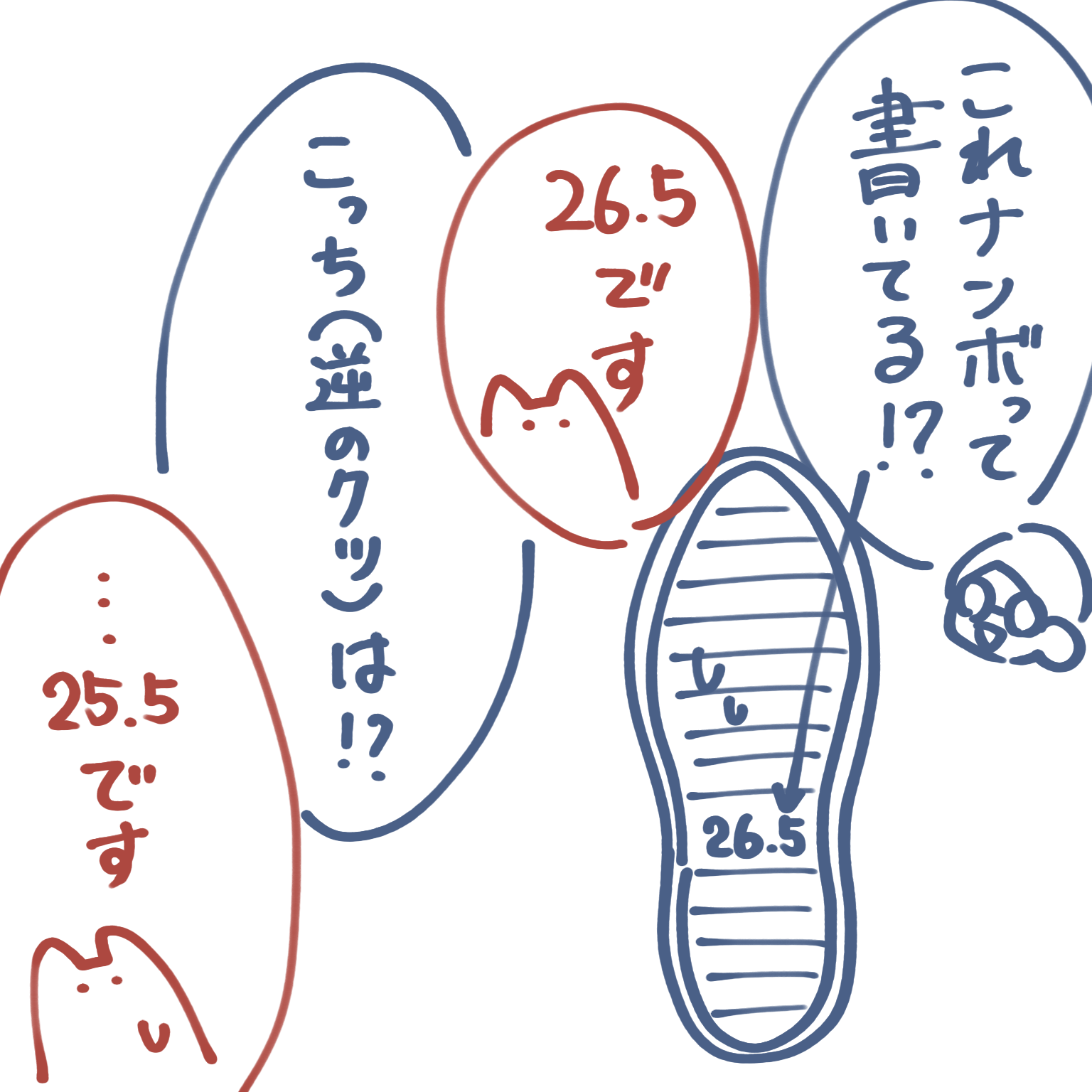 靴のサイズを確認する私